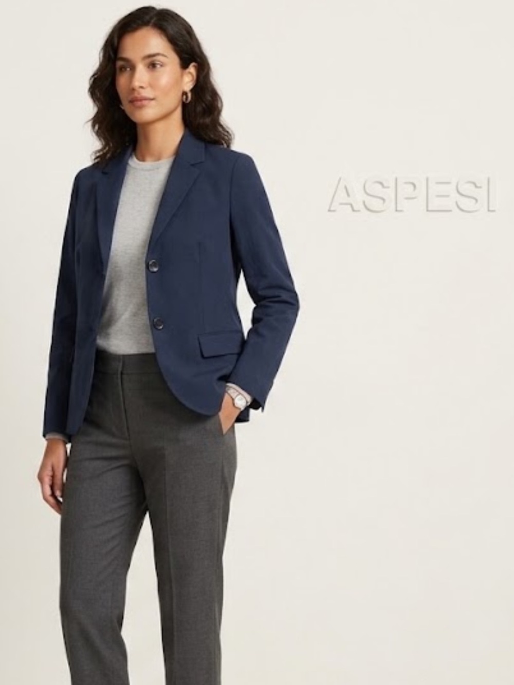 Aspesi Women's Dark Navy Two-Button fitted cotton Blazer size 40 US8